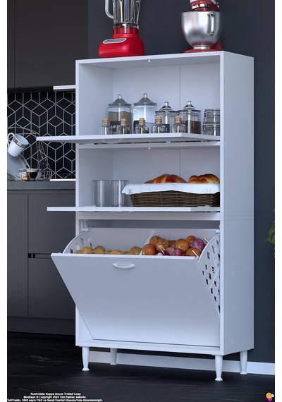 Nore 75 Cm İki Kapaklı Çift Sepetli Çok Amaçlı Kiler Dolabı Mutfak Banyo Düzenleyici 75x150x32 Cm Beyaz