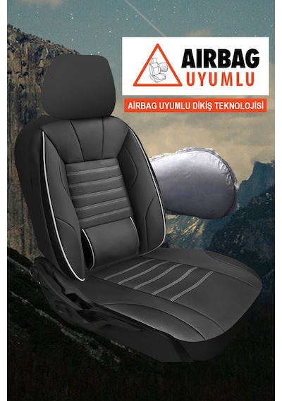 Stone Üniversal Deri Oto Koltuk Kılıfı - Bel Destekli - 5 Koltuk Tam Set Beyaz