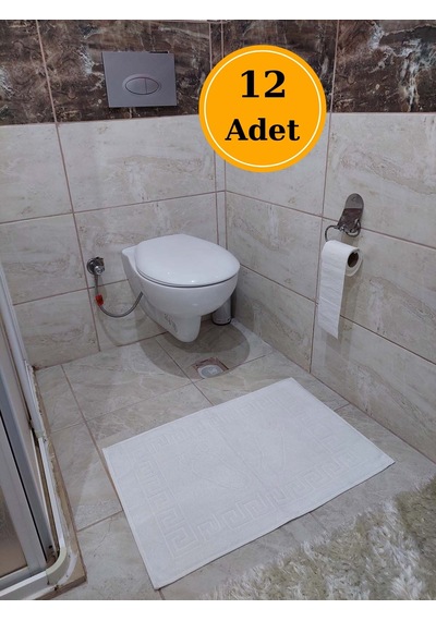 12'li Otel Banyo Paspası Beyaz 50x70 | Ayak İzli %100 Pamuklu Bukle Ayak Havlusu