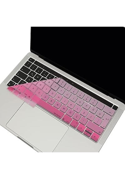 Türkçe Q Keyboard Skin Macbook Pro Touch Bar 13 15 İnç Uyumlu A1706 A1989 A2159 A1707 A1990 Uk Iso Ters L Enter Silikon Klavye Koruma Pembe
