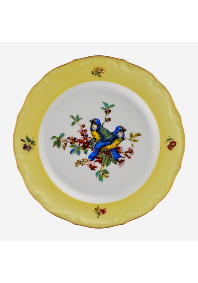Mavi Kuşlu Sarı Porselen Pasta Tabağı 19 Cm