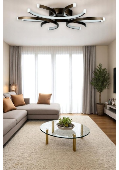 Levora Bronz Renk Modern Tasarım - Oturma Odası - Salon - Mutfak - Yatak Odası Beyaz Led Avize Bronz