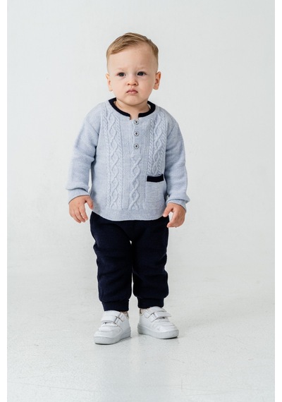 Babyhola Erkek Bebek Triko Kazak Pantolon Takım 23124 Mavi