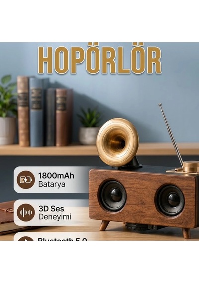 Nostaljik Çalar Radyo Bluetooth Hoparlör Müzik Kutusu Fm Radyo Usb Sd Kart Destekli