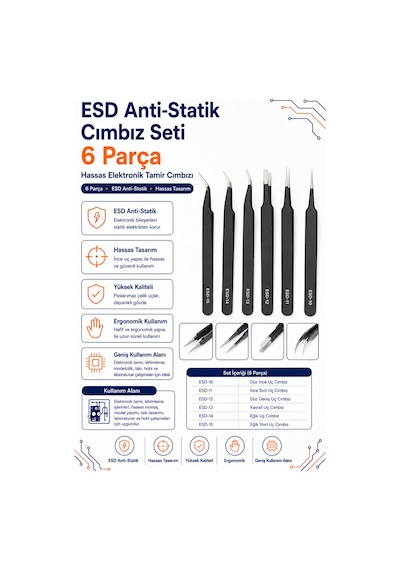 Esd Anti-statik Cımbız Seti 6 Parça Hassas Elektronik Tamir Cımbızı