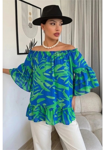 Lodmela Madonna Yaka Lastikli Viskon Bluz 6020-indigo İndigo