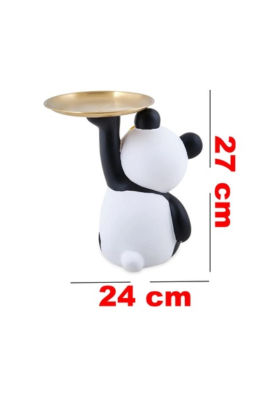 Lüks Gözlüklü Panda Anahtar Tepsisi Biblo Çok Amaçlı Sehpa Dekoru Takı Telefon Organizeri 27 Cm
