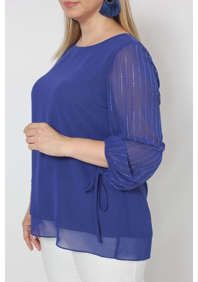 Moda Berray 3243 Kolu Taş Baskılı Şık Bluz Saks 001