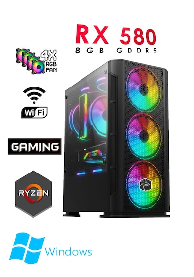 Apphirex TC85X R5-5500 16 GB 512 GB SSD 8 GB RX580 24" W11P Masaüstü Oyuncu Bilgisayarı