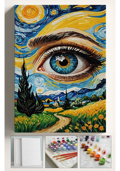 Sayılarla Boyama Seti Numaralı Tuval Fırça Boya 40x50 Cm - Van Gogh Göz