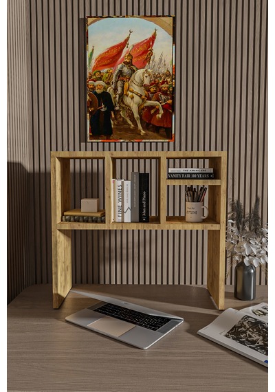 Masaüstü Kitaplık,monitör Standı Raflı,80cm,portatif Minifix Kurulum Atlantik Çam