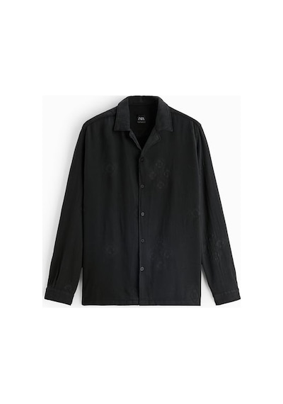 Zara Geometrik Jakarlı Gömlek 7446-390 Siyah