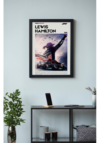 Lewis Hamilton Ahşap Çerçeveli Poster Tablo 7x Dünya Şampiyonu Tasarım