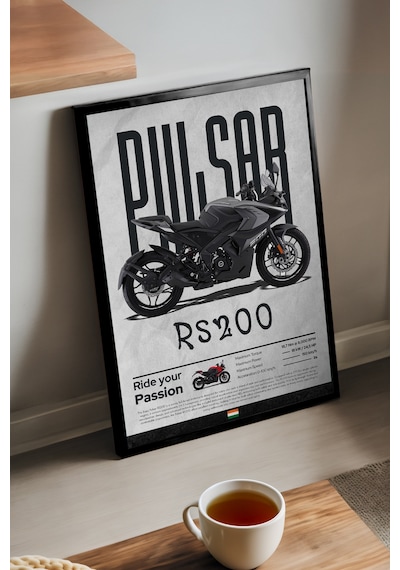 Bajaj Rs200 Siyah Ahşap Çerçeveli Poster, Dekoratif Motosiklet Duvar Tablosu