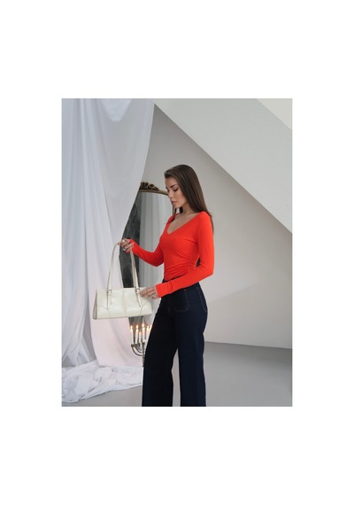 Paw Garage Kadın V Yaka Polyamid Bodysuit Beyaz