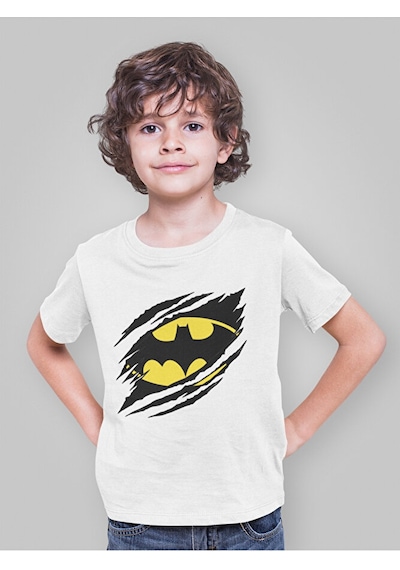 Sevbano Batman Baskılı Unisex Dc Film Karakteri Çocuk Tişört 3-12 Yaş Beyaz