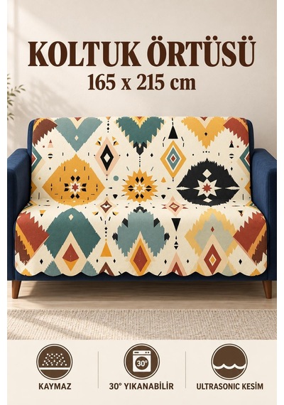 Çok Amaçlı Kadife Koltuk Örtüsü Kaymaz Süngerli 165x215 Cm Modern Bohem Çekyat Şalı Piknik Masa Örtüsü Alk17 Renkli