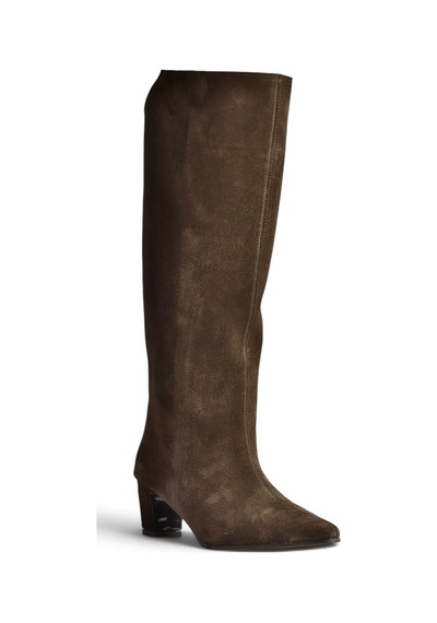 Fox Shoes Z654280161 Kahverengi Hakiki Deri Süet Kalın Topuklu Kadın Çizme