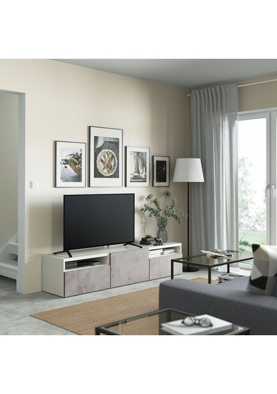 Tv Sehpası, Beyaz-açık Gri, 180x42x39 Cm, Kallvıken, Fren Raylı Gri Tv Sehpası, Beyaz-açık Gri, 180x42x39 Cm, Kallvıken, Fren Raylı Gri