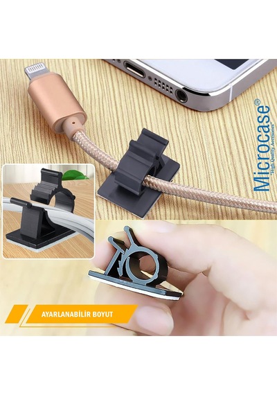 Microcase Kendinden Yapışkanlı Kablo Sabitleyici Ve Düzenleyici Klips Seti 10'lu Al5408 10 SİYAH