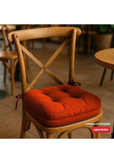 Çift Kat Sandalye Minderi Fermuarlı Yıkanabilir Kılıf Bağcıklı Su Ve Yağ İtici 42x42x8 Cm Kiremit Çok Renkli