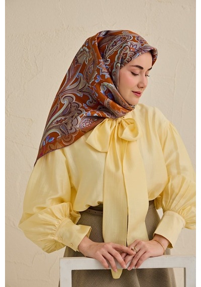 Silk Home Tivil İpek Eşarp Ist 11504- 05 Turuncu Etnik Desen