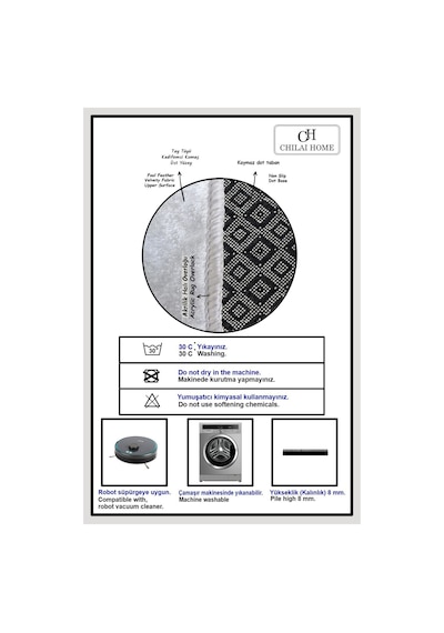 Chilai Home Barley Black 3'lü Set Banyo Halısı Djt Renkli