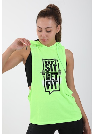 Maraton Active Regular Kadın Kapşonlu Kolsuz Gym Neon Yeşil Atlet 17503-Neon Yeşil