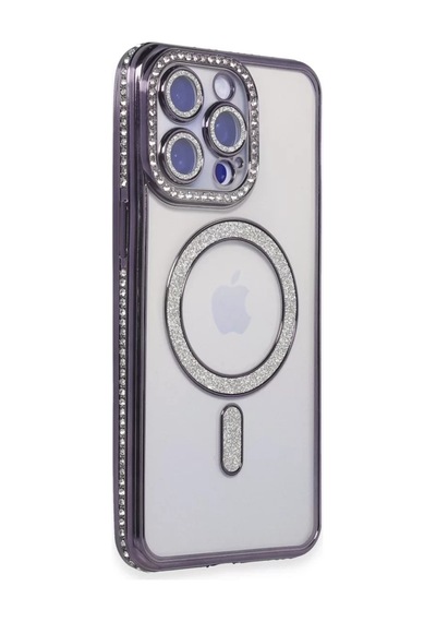 Newface Apple İphone 15 Pro Kılıf Joke Simli Magneticsafe Kılıf - Derin Mor