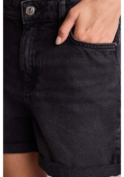 Defacto Mom Fıt Yüksek Bel Duble Paça Jean Şort H0639ax26smnm40 Siyah-nm40