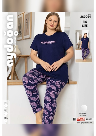 Aydoğan Kadın İnci Büyük Beden Kısa Kol Lacivert Pijama Takım 0064 Lacivert