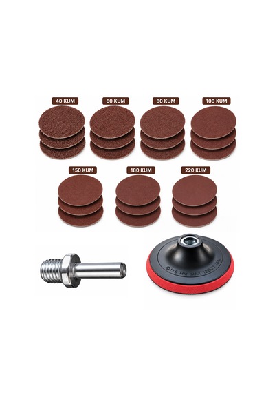 Cırt Zımpara Seti 115 Mm 23 Parça 40-60-80-100-150-180-220 Kum Zımpara Tabanı + Matkap Aparatı