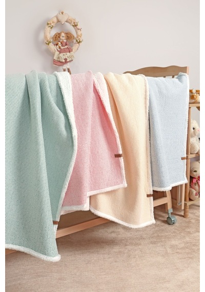 Pouf Bebek Çocuk Battaniyesi 80x100 cm Koyun Tüyü Battaniye Alize Yeşil