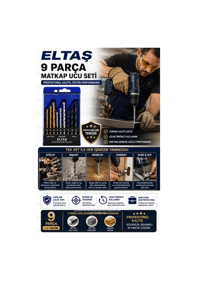 9 Parça Matkap Ucu Seti 5-6-8 Mm Metal Beton Ahşap Delme Uç Seti Hss Twist Masonry Wood Profesyonel