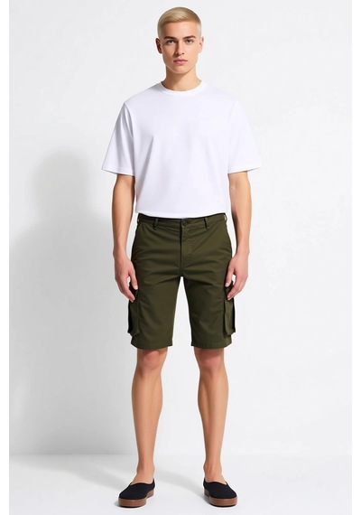 Benerly Erkek Şort Slim Fit Kargo Cepli Gabardin Dokuma Normal Bel Boru P Haki