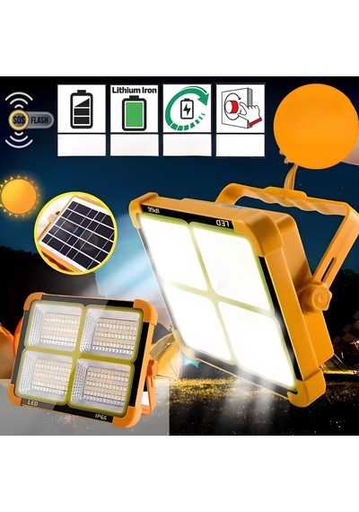 Solar Güneş Enerjili Kamp Lambası - Ip66 Su Geçirmez Powerbank Özellikli Şarj Edilebilir Çok Fonksiyonlu Projektör, Sos Flaşörlü Çadır Ve Avcı Led Işıldak
