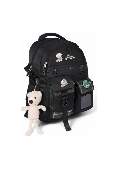 Relaxion 2174-1450 İthal Kore Tarzı Unisex Çocuk İlkokul Sırt Çantası Siyah