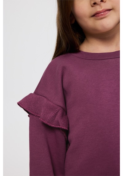 Panço Kız Çocuk Fırfır Detaylı Mürdüm Sweatshirt Mor