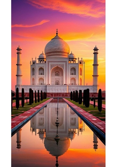 Taj Mahal Gün Batımı Cam Tablo Aşkın Ve Zarafetin Sembolü, Modern Dekoratif Sanat