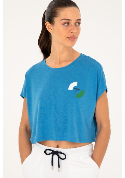 U.S. Polo Assn. Kadın Saks Bisiklet Yaka Tişört 50284353-VR045