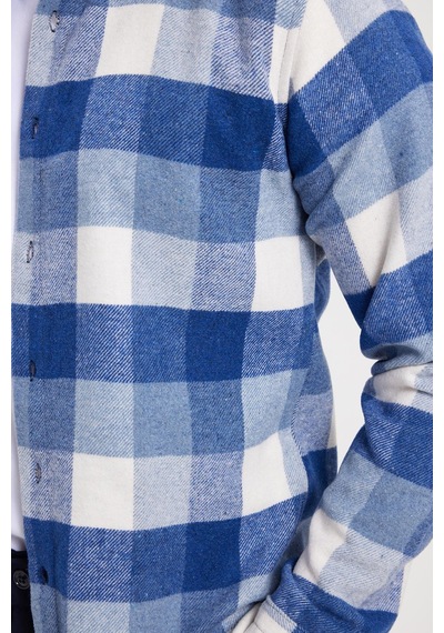 Tudors Erkek Slim Fit Dar Kesim Kareli Kışlık Oduncu Gömlek-42329 Mavi