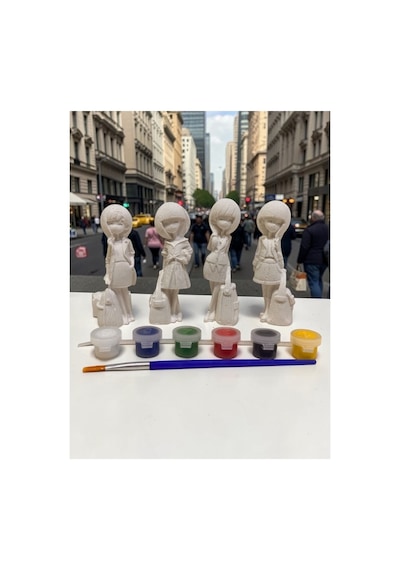 4 Adet Modern Çantalı Kızlar Taş Boyama Seti 13 Cm Boy / Anne, Çocuk, Yetişkin Etkinlik