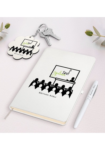 Kişiye Özel Sınıf Öğretmeni Beyaz Defter Kalem Ve Anahtarlık Hedi N11.18316