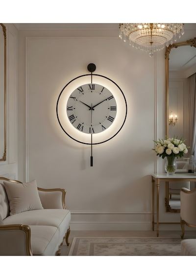 Siyah - Royal Kadran Exclusive - 3 Pil Ile Gelir Led Kristal - Modern Metal Duvar Saati