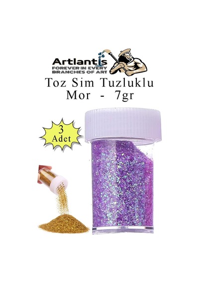 Mor Toz Sim Tuzluklu 7 Gr 3 Adet Renkli Toz Sim Epoksi Reçine Okul Etkinlik Dekarasyon Slime
