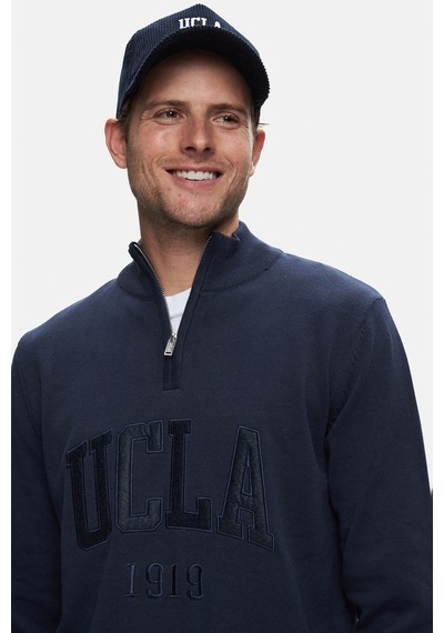 Ucla Arthur Lacivert Yarım Fermuarlı Nakışlı Standard Fit Erkek Triko Lacivert