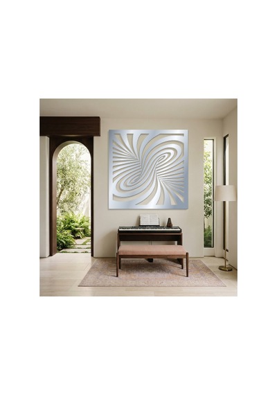 Optik İllüzyon Metal Duvar Tablosu - Metal Duvar Sanatı - Duvar Dekoru - 100 X 100 Cm Gümüş