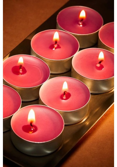 Tealight Mum - Kırmızı Küçük Yuvarlak Yılbaşı Yer Ve Masa Mumu 20