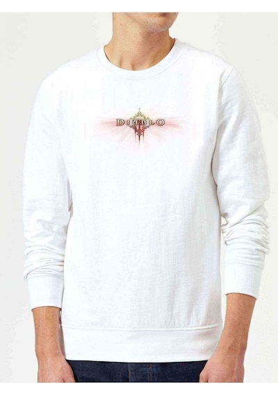 Diablo Baskılı Beyaz Erkek Örme Sweatshirt