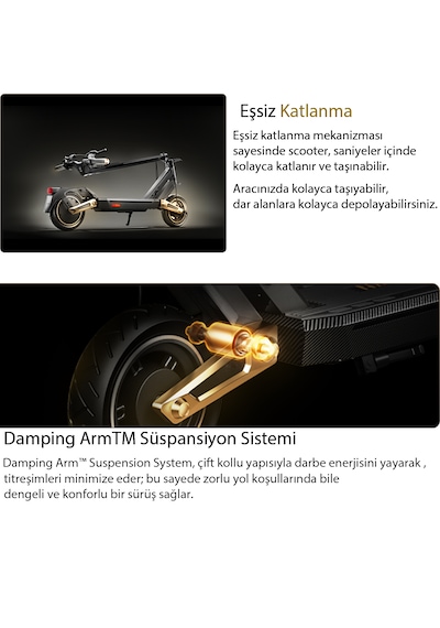 St3 Pro Scooter 1350w Turbo 75km Menzil Dörtlü Süsp. %28 Eğim Siyah